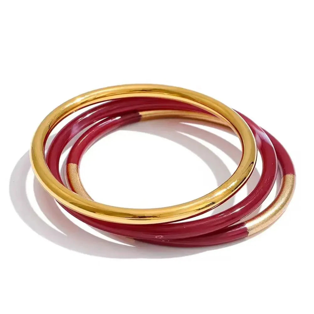 Stacked resin bangle set for maximalist styling