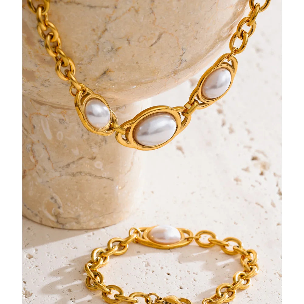 Collier & Bracelet Chaîne Perles Vintage
