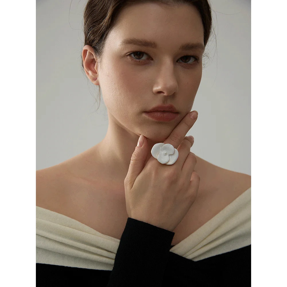 White Enamel Flower Ring