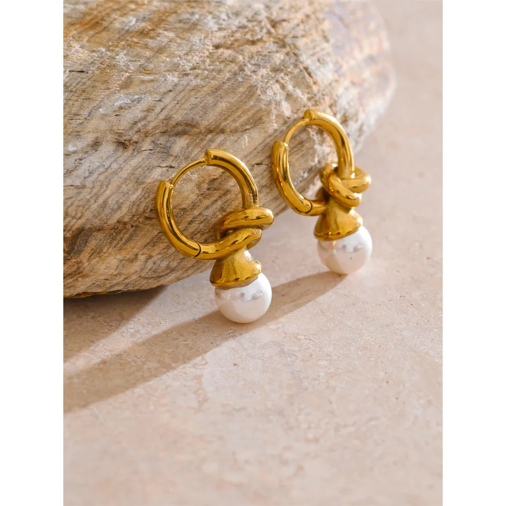 Pearl Geometric Hoops
