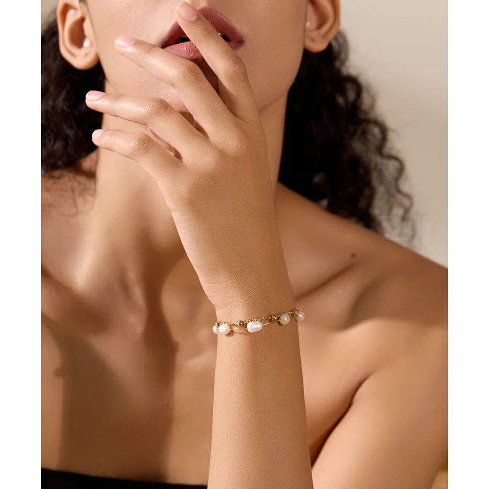 Natural Pearl Double Chain Bracelet