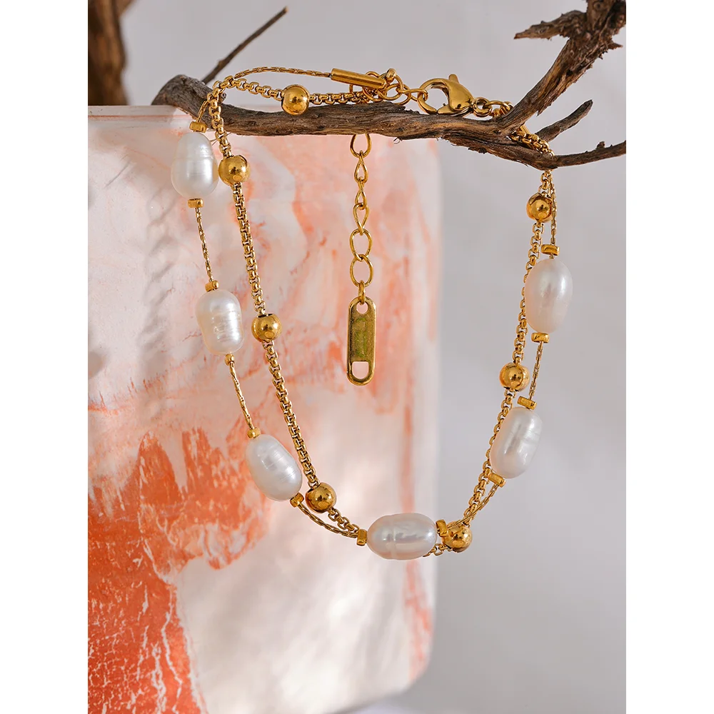 Natural Pearl Double Chain Bracelet