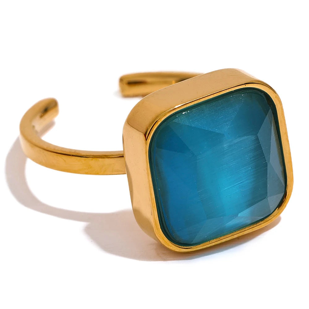 Opal-Katzenauge-Ring – Quadratisch