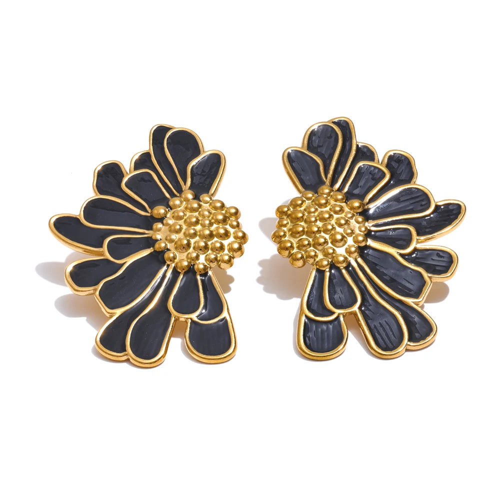 Große Emaille-Blumen-Ohrstecker