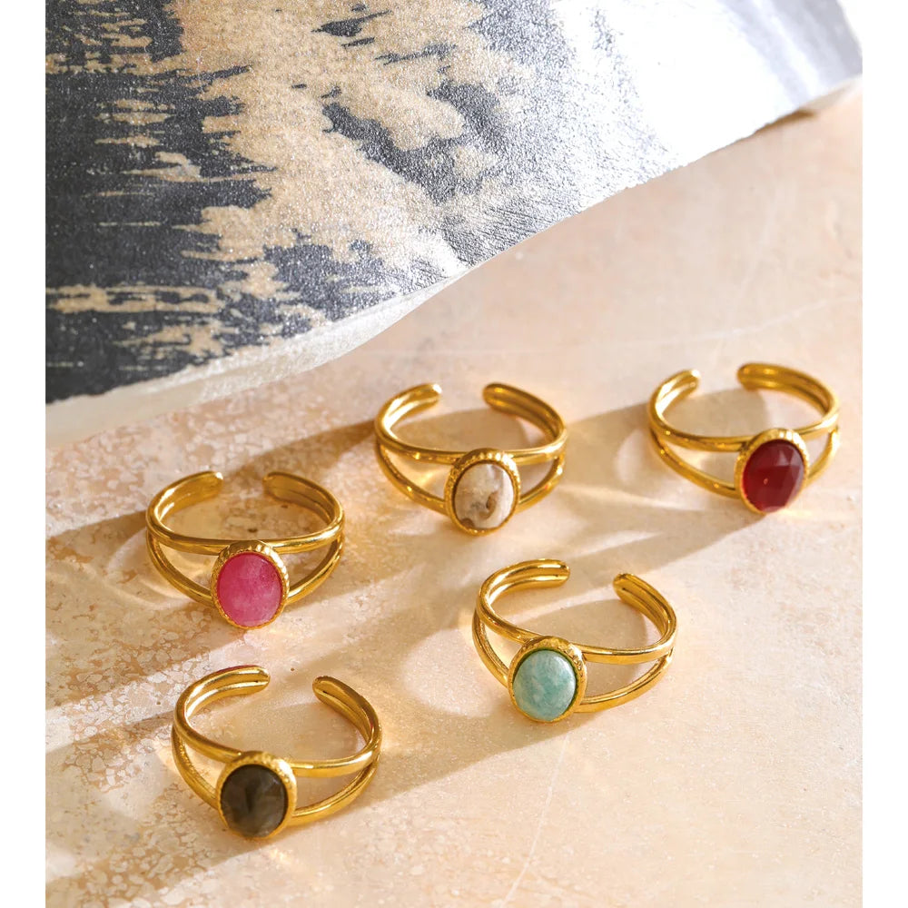 Verstellbarer Achat-Amazonit-Ring
