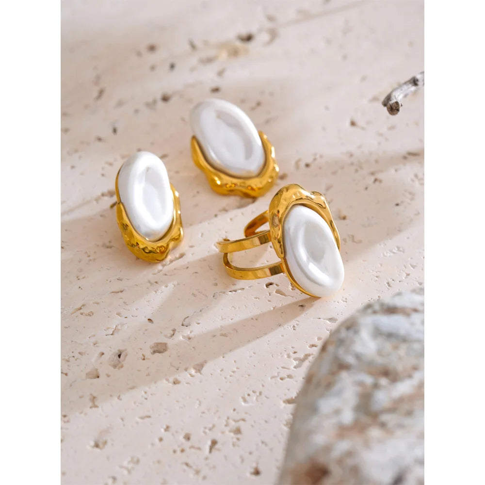 Bague Ouverte & Puces Perle Baroque