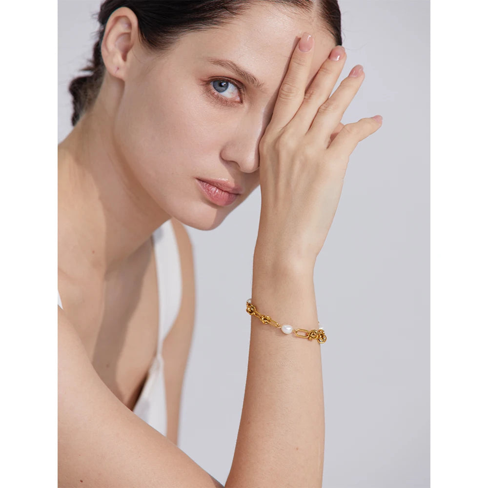 Natural Pearl Chain Necklace & Bracelet
