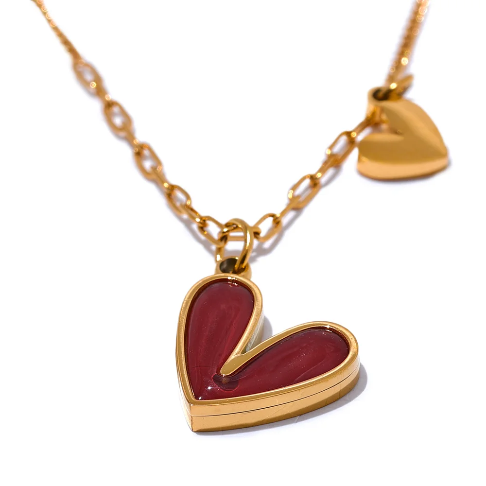 Collier Cœur Émail Rouge