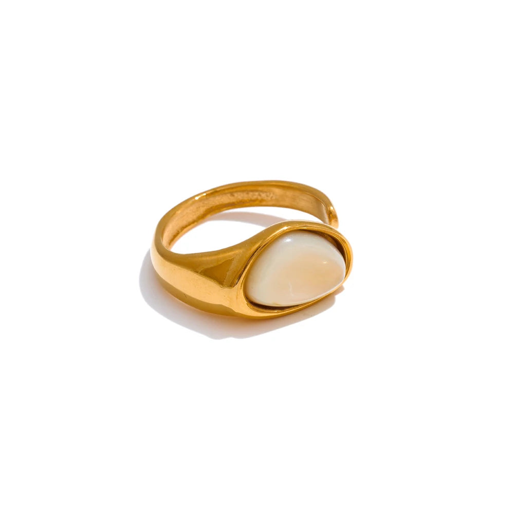 Sunset-Stein-Ring – Natürlicher Tigerachat & Muschel
