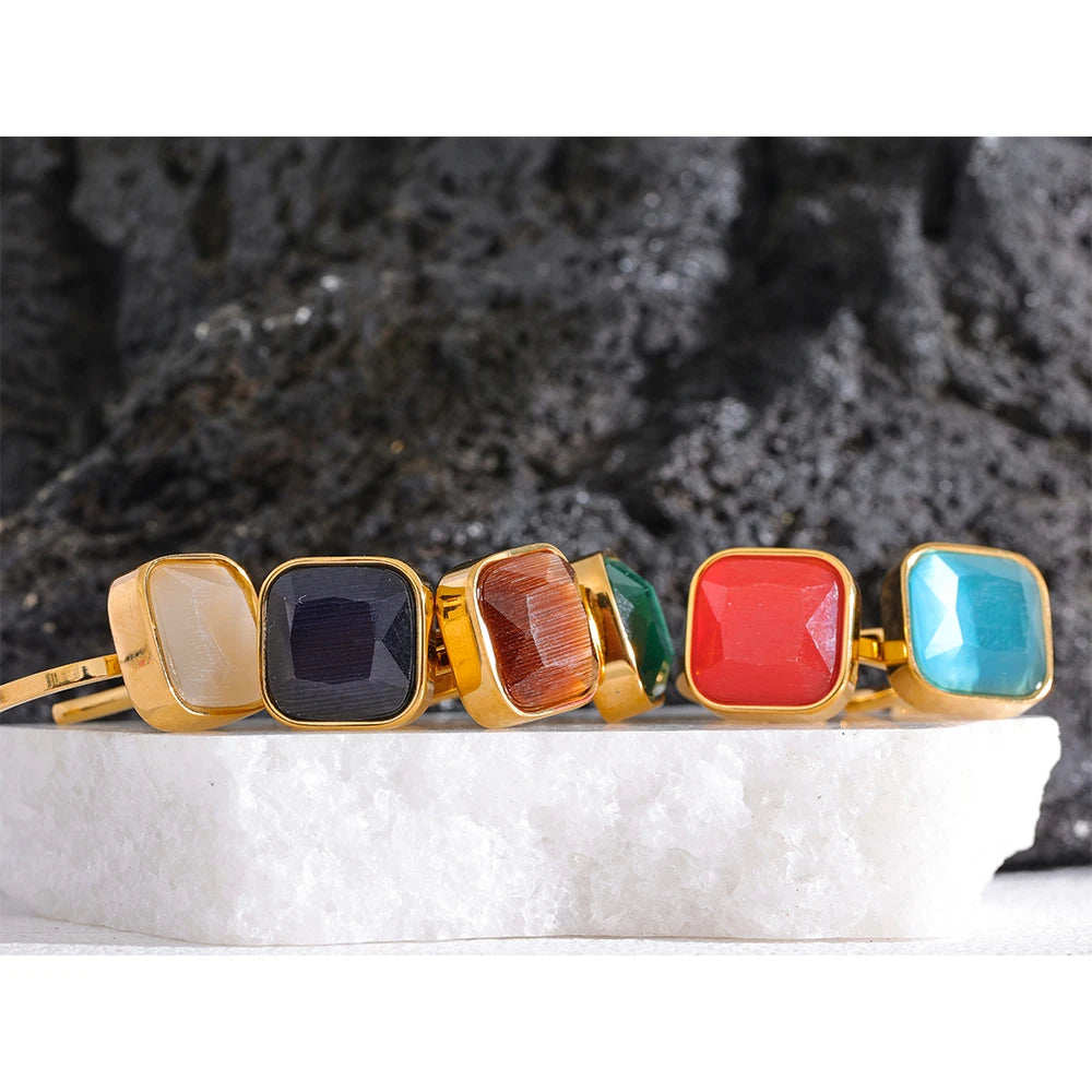 Opal-Katzenauge-Ring – Quadratisch