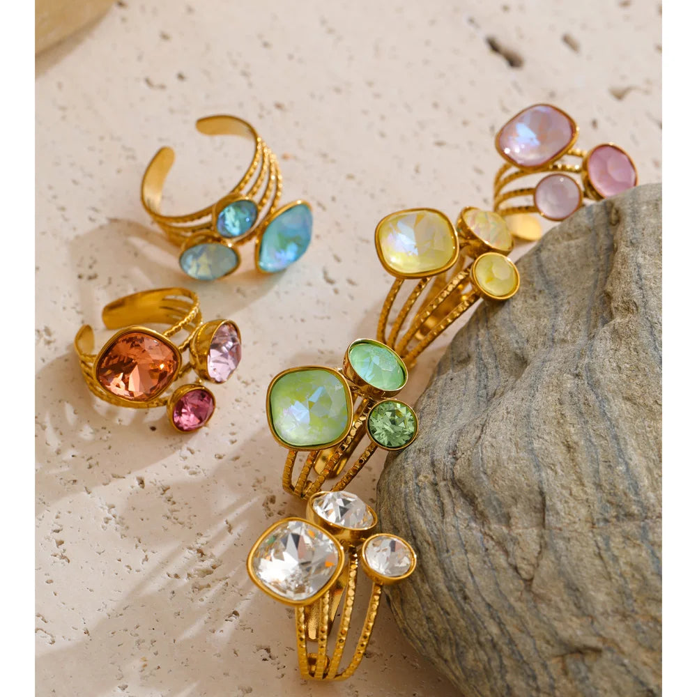 Verstellbarer Quadrat-Kristall-Ring