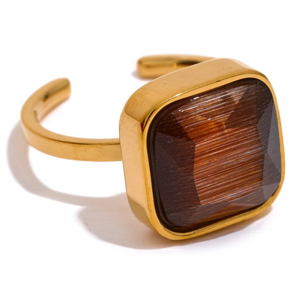 Opal-Katzenauge-Ring – Quadratisch