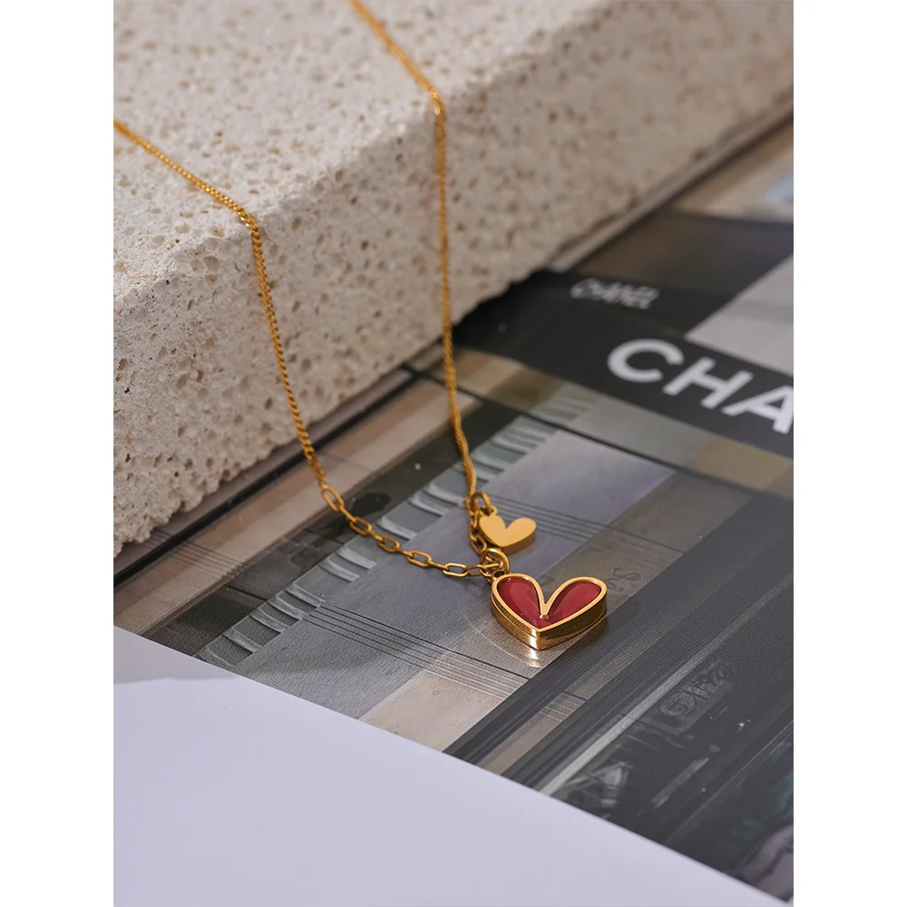 Red Enamel Heart Necklace