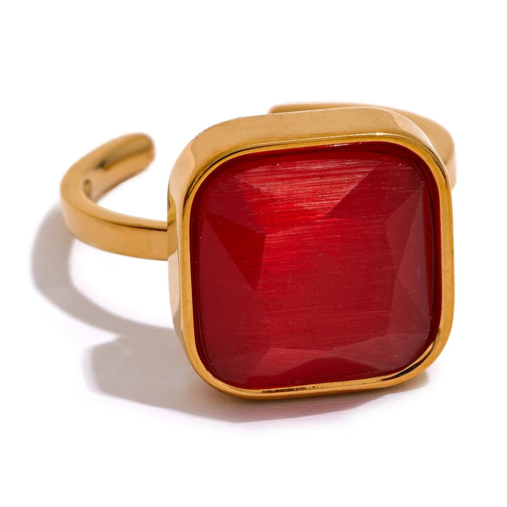 Opal-Katzenauge-Ring – Quadratisch