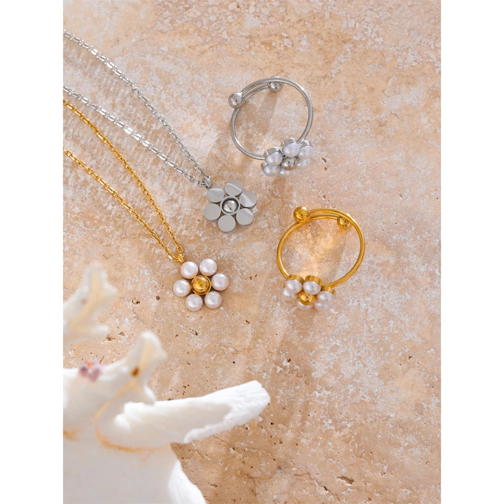 Perlen-Cluster Ring & Anhängerkette