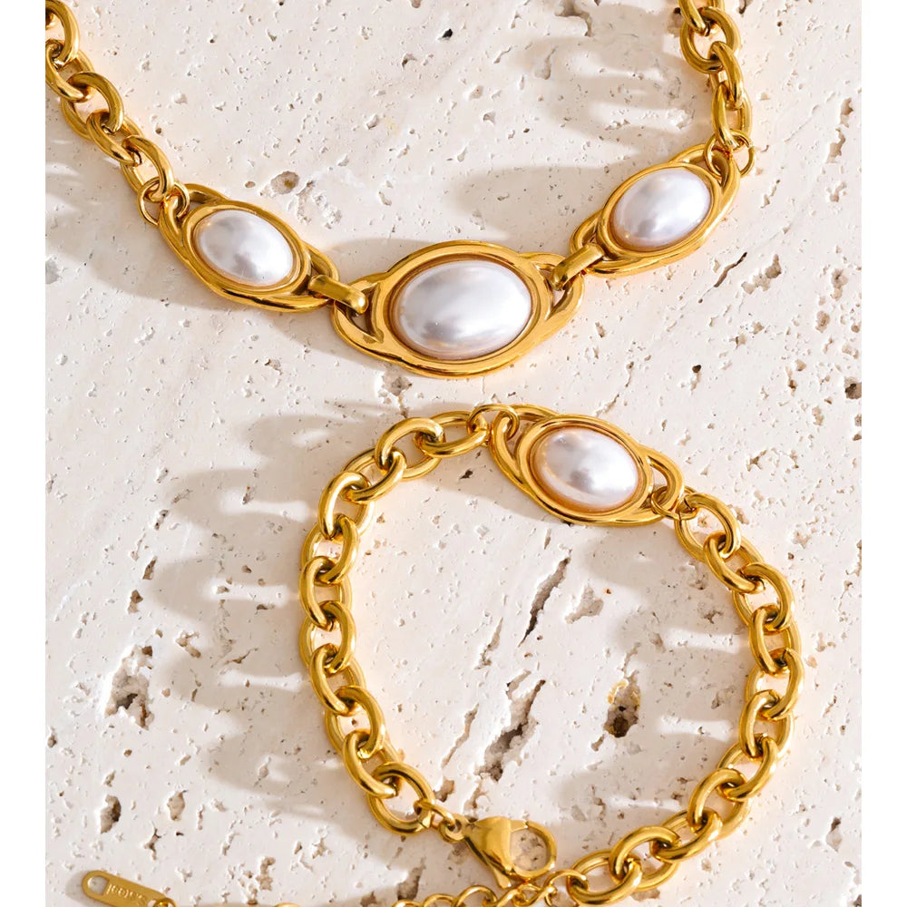 Vintage Pearl Chain Necklace & Bracelet