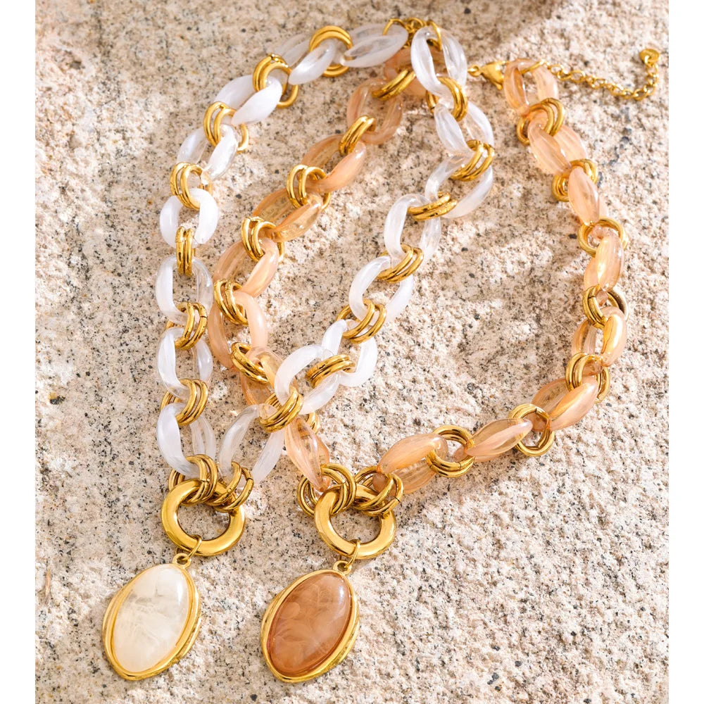 Oval Resin Pendant Necklace