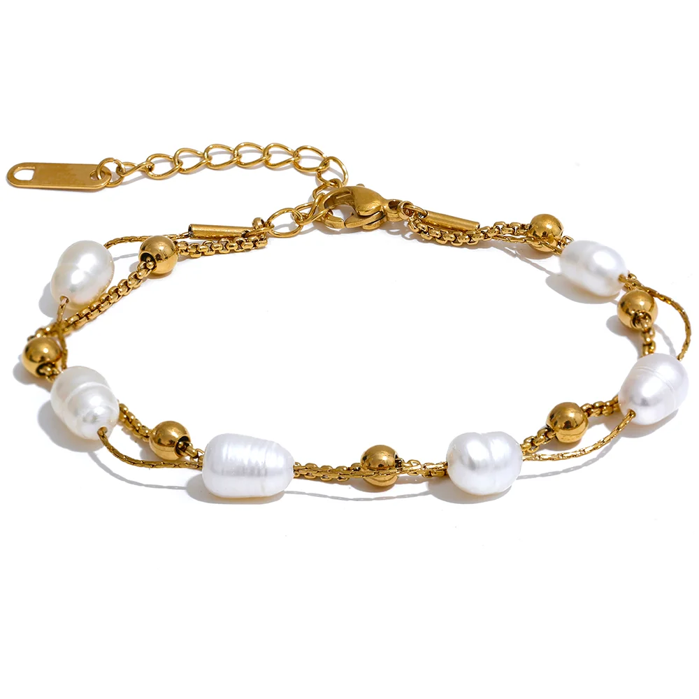 Natural Pearl Double Chain Bracelet