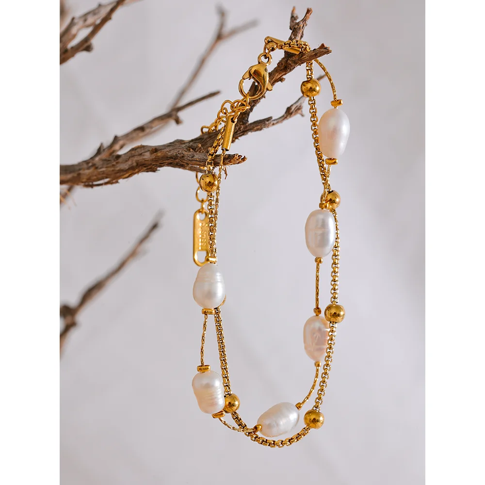 Natural Pearl Double Chain Bracelet