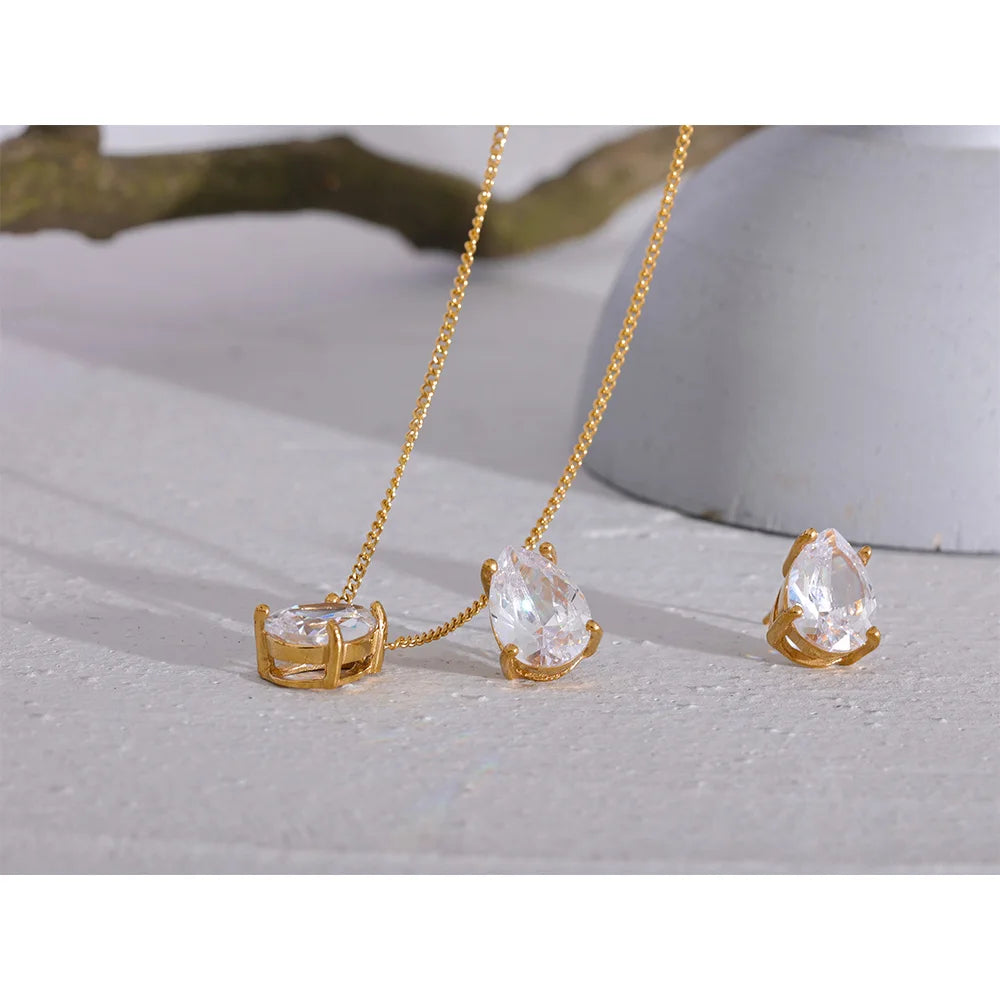 Collier Pendentif Goutte Cristal & Puces