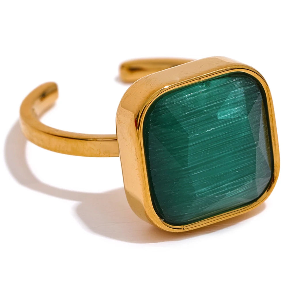 Opal-Katzenauge-Ring – Quadratisch