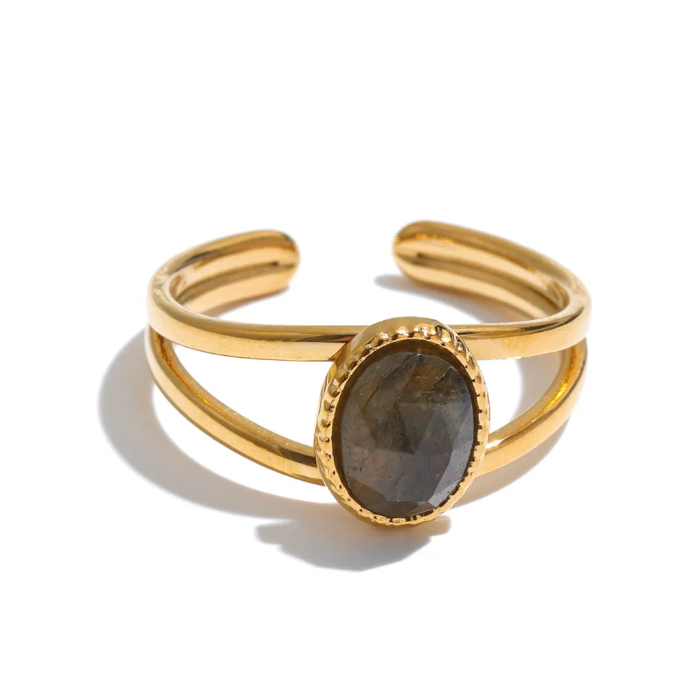 Verstellbarer Achat-Amazonit-Ring