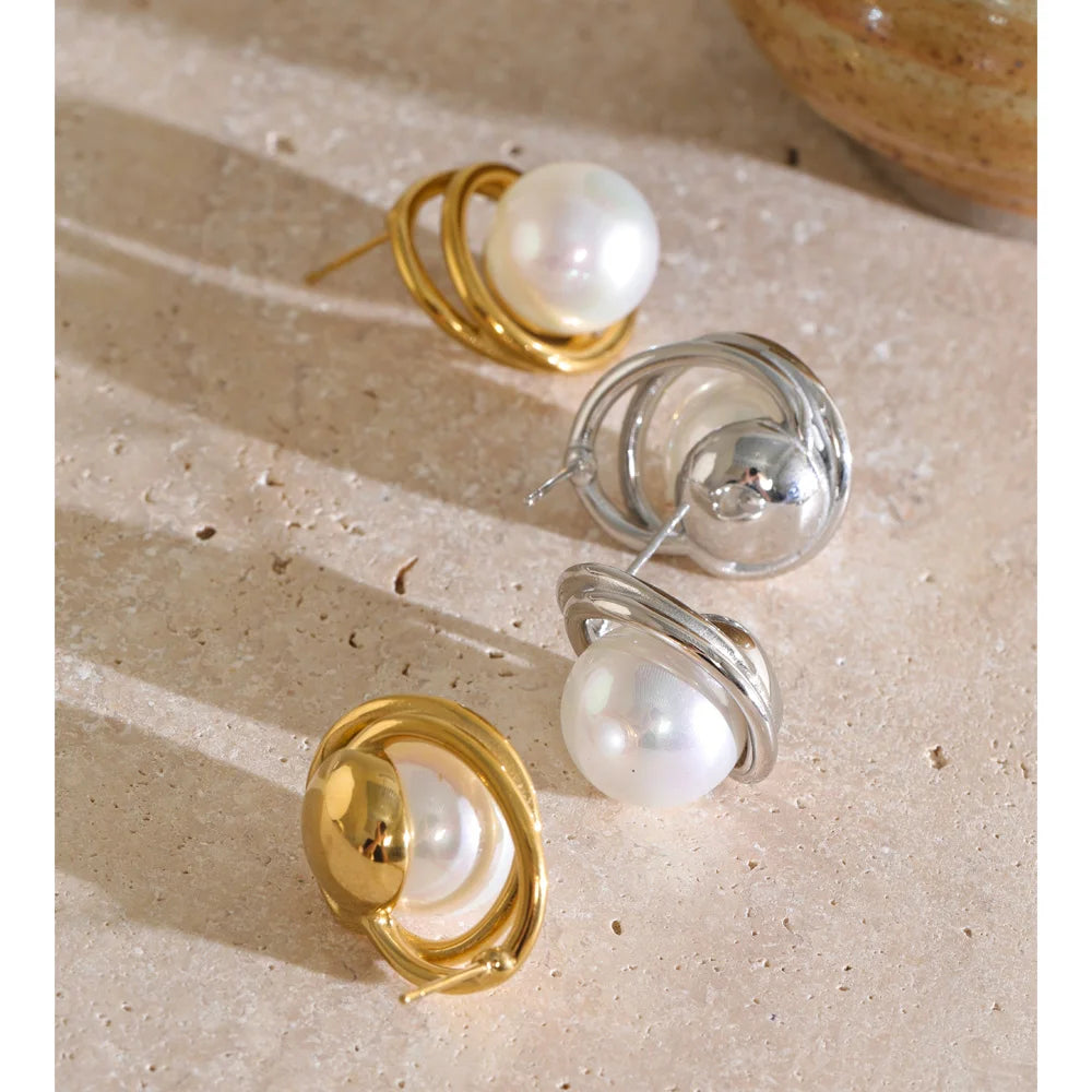 Wire-Wrapped Pearl Stud Earrings