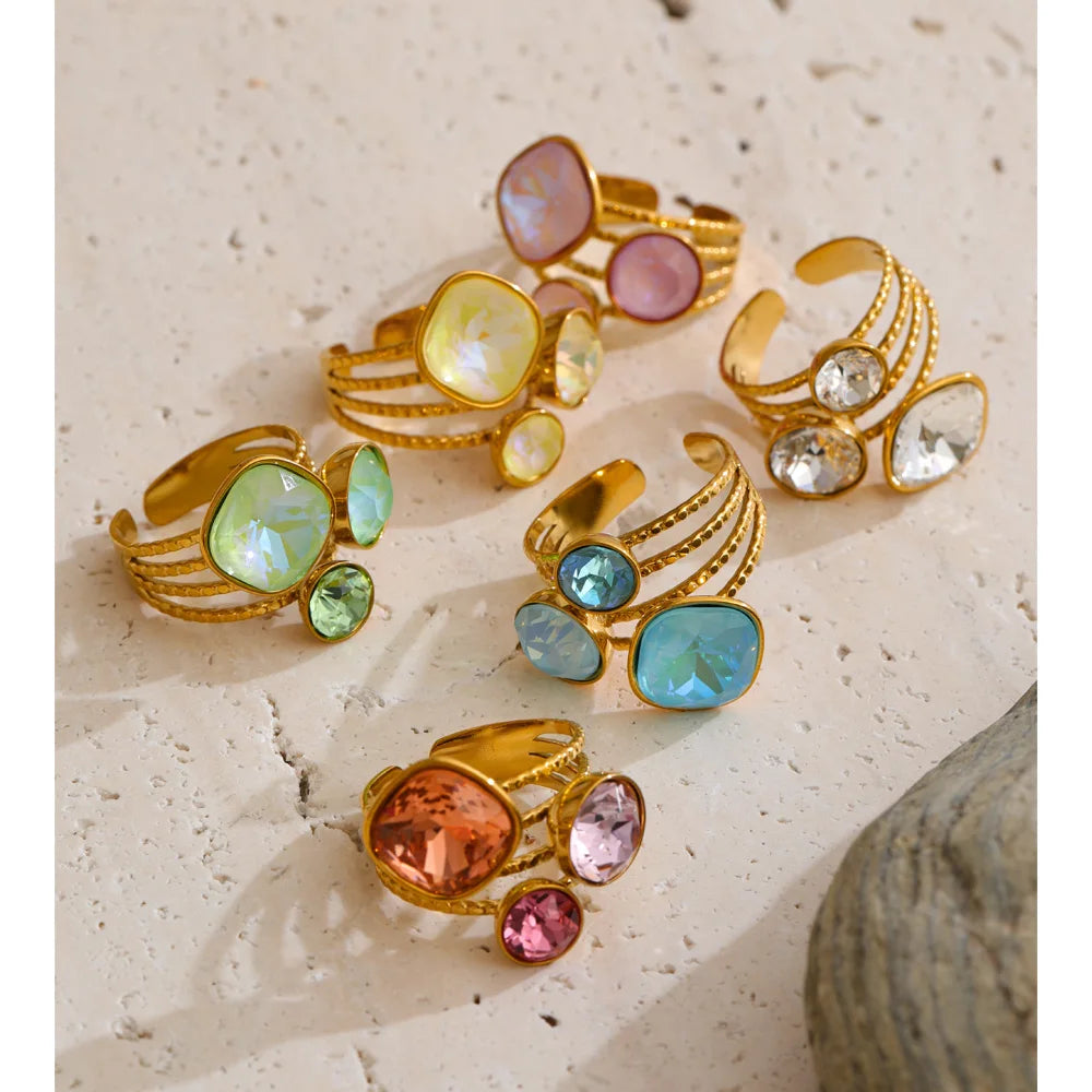 Verstellbarer Quadrat-Kristall-Ring