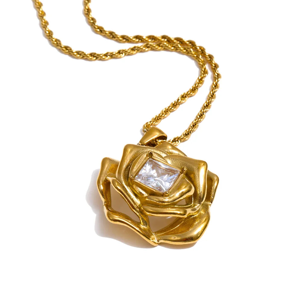 Collier Pendentif & Boucles d'Oreilles Fleur Zircone