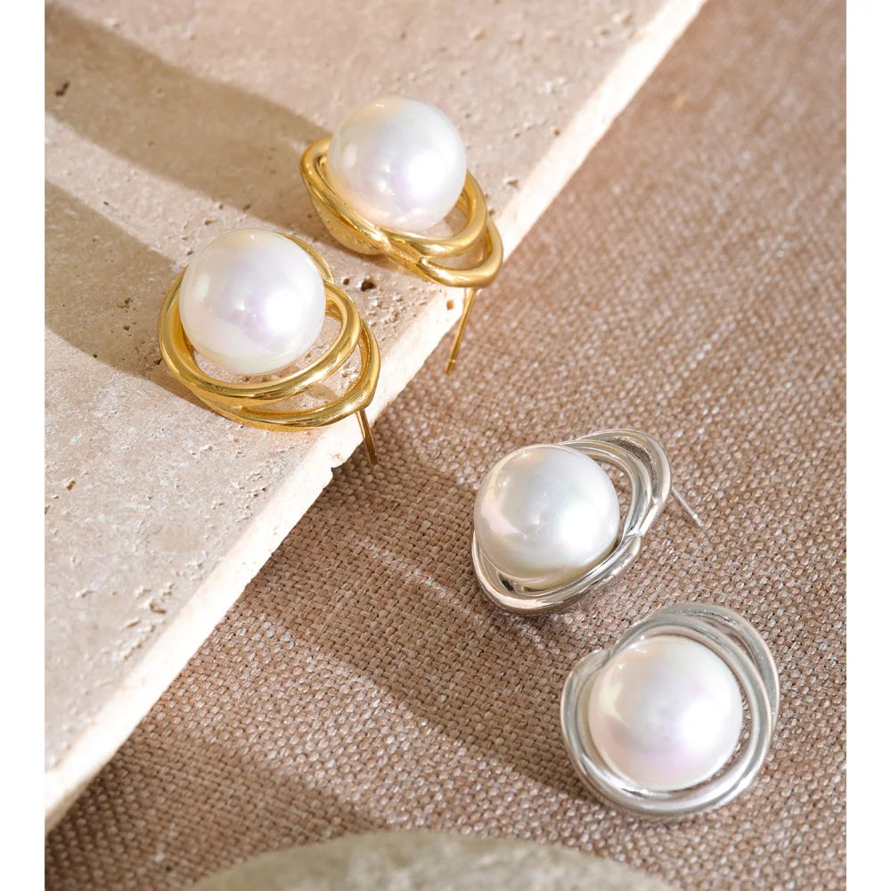 Wire-Wrapped Pearl Stud Earrings