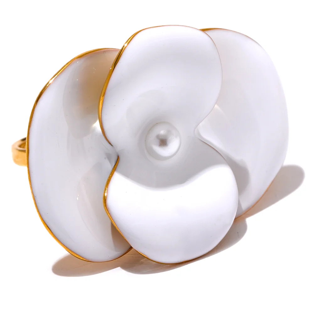 White Enamel Flower Ring