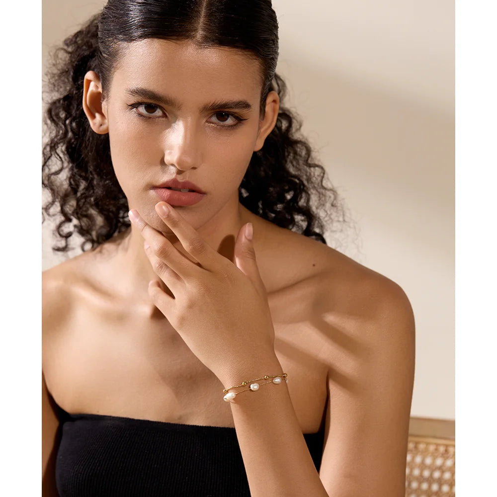 Bracelet Double Chaîne Perle Naturelle