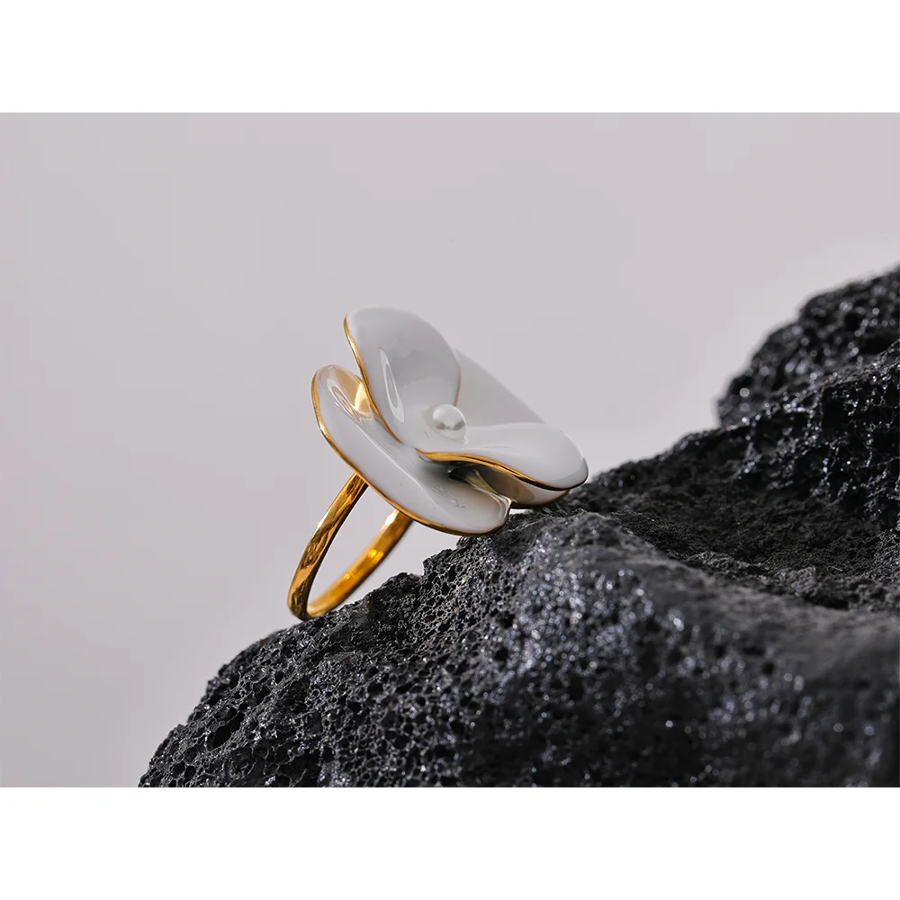 White Enamel Flower Ring