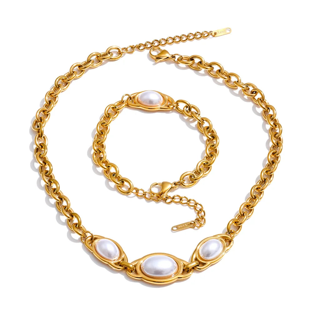 Vintage Pearl Chain Necklace & Bracelet