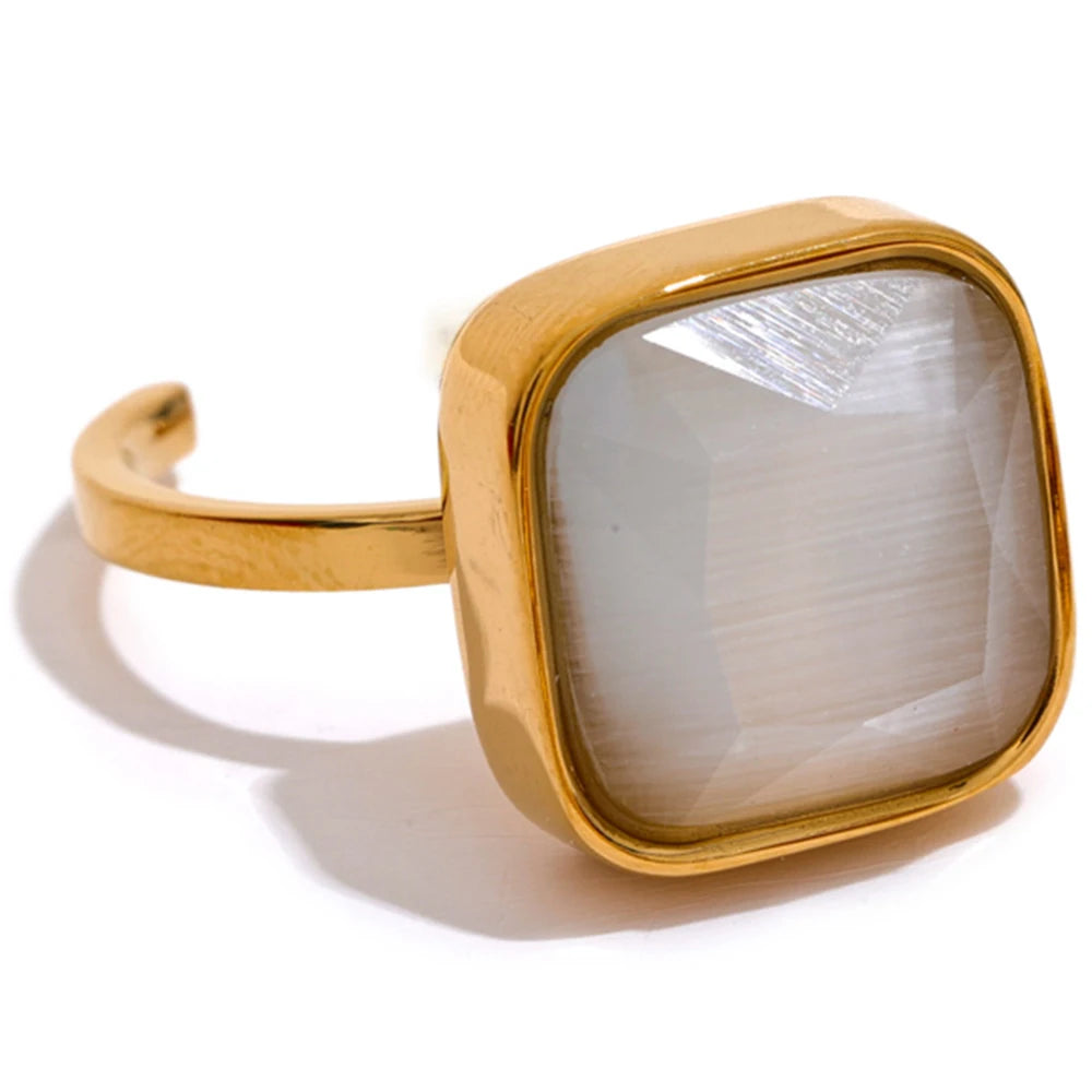 Opal-Katzenauge-Ring – Quadratisch