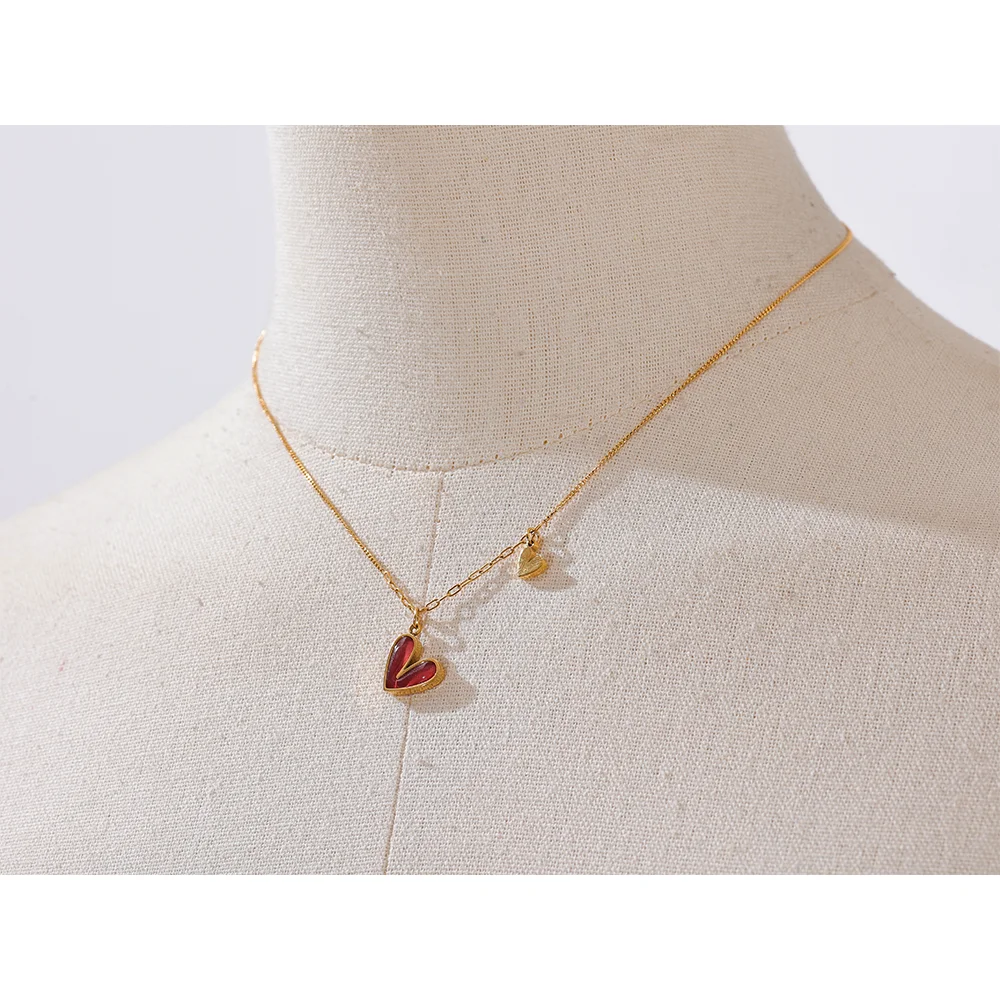 Collier Cœur Émail Rouge