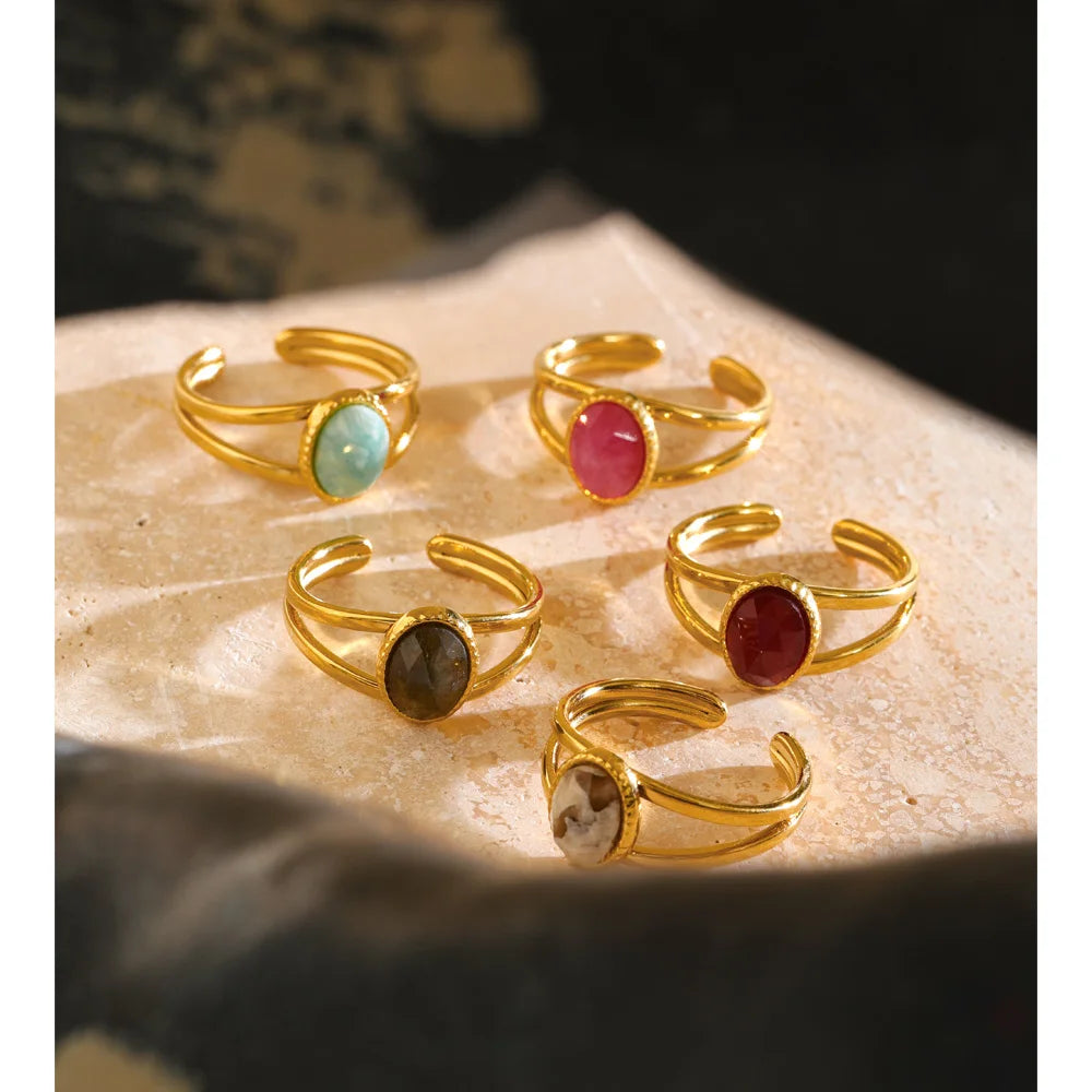 Verstellbarer Achat-Amazonit-Ring
