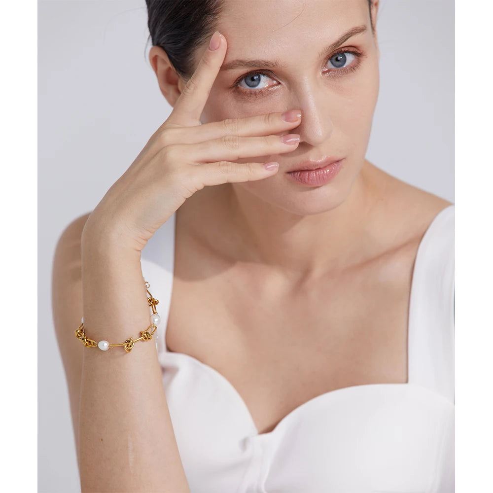 Natural Pearl Chain Necklace & Bracelet