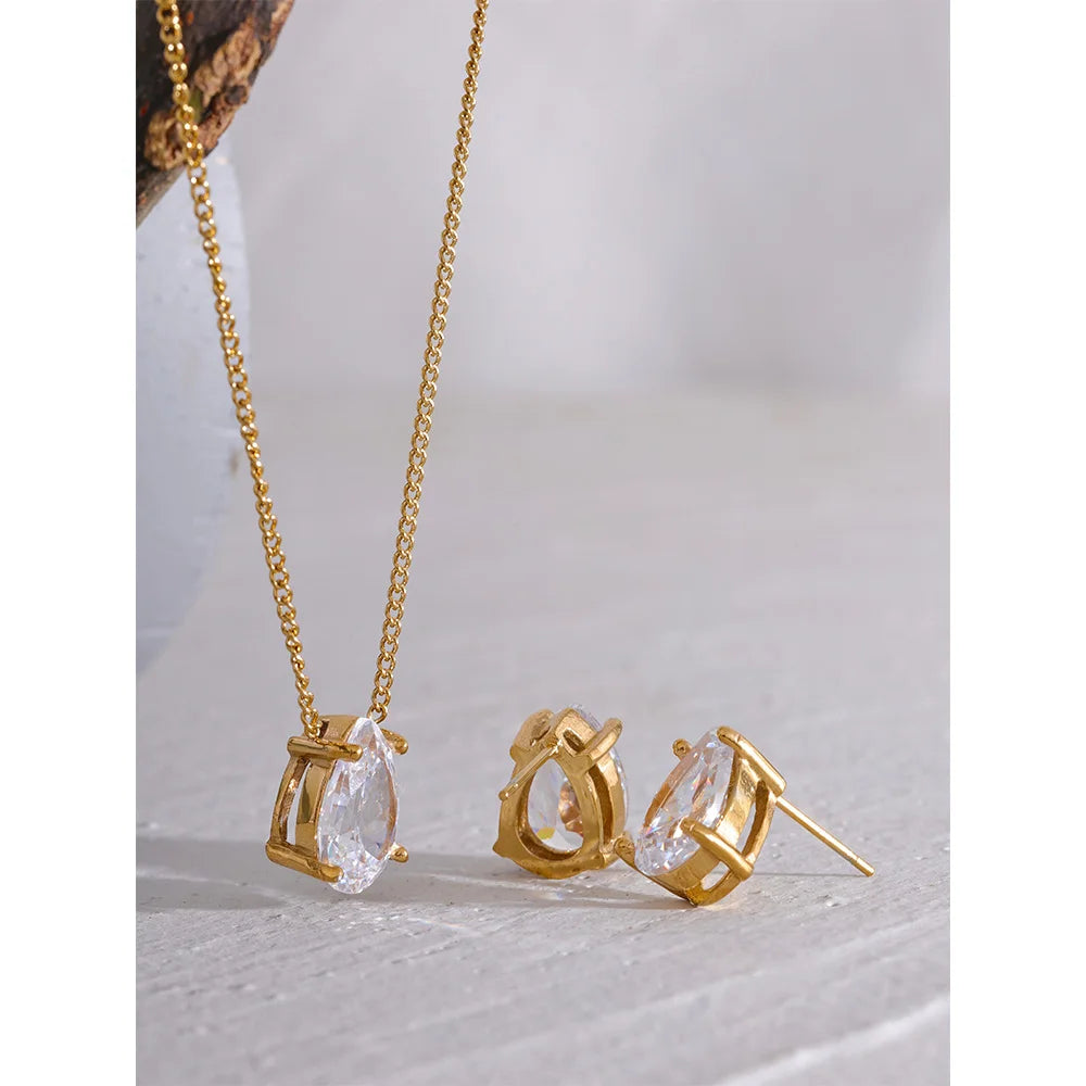 Collier Pendentif Goutte Cristal & Puces