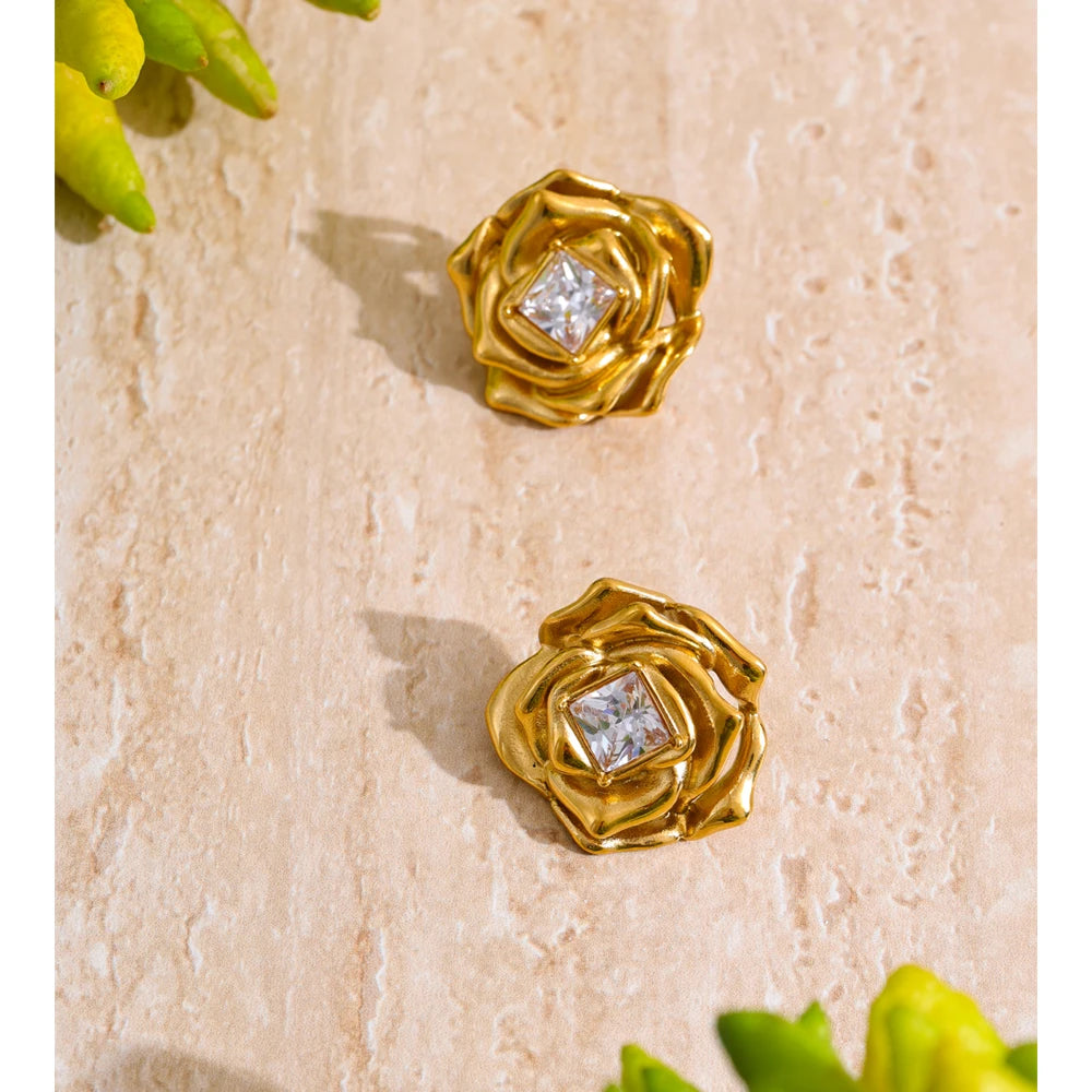 Collier Pendentif & Boucles d'Oreilles Fleur Zircone