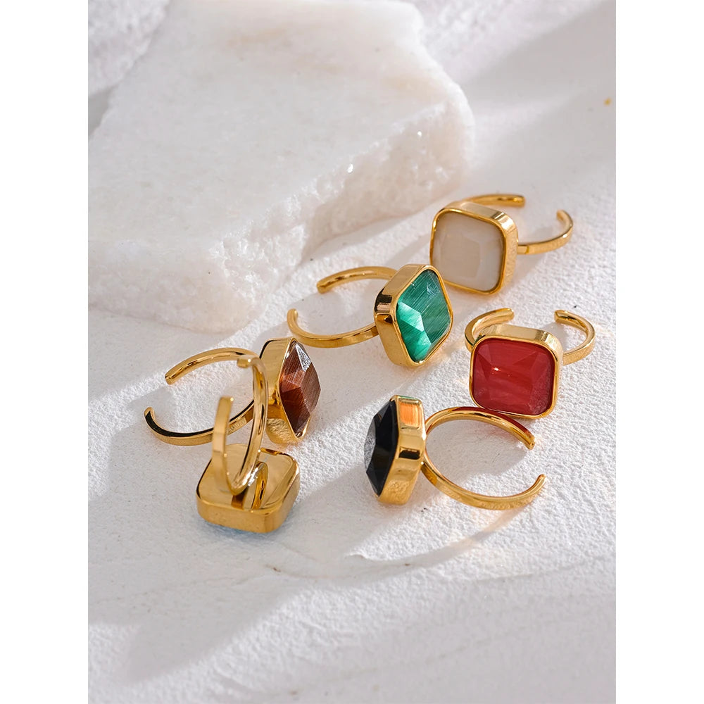 Opal-Katzenauge-Ring – Quadratisch