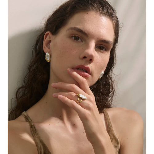 Baroque Pearl Open Ring & Stud Earrings