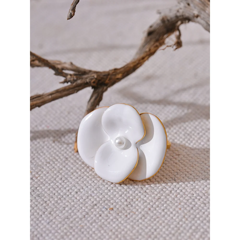 White Enamel Flower Ring