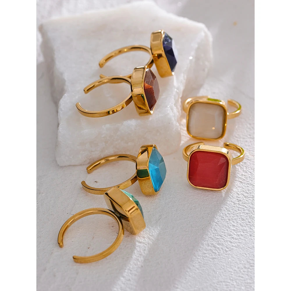 Opal-Katzenauge-Ring – Quadratisch