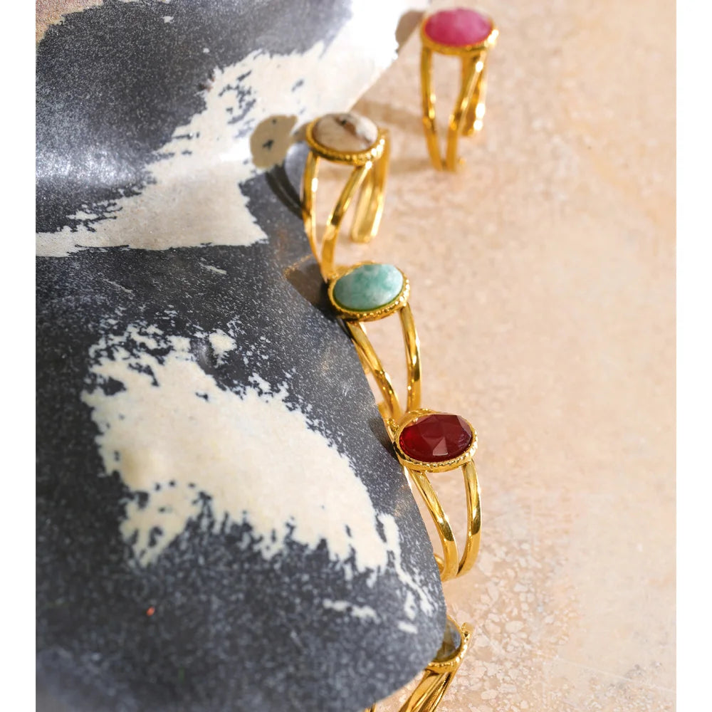 Verstellbarer Achat-Amazonit-Ring