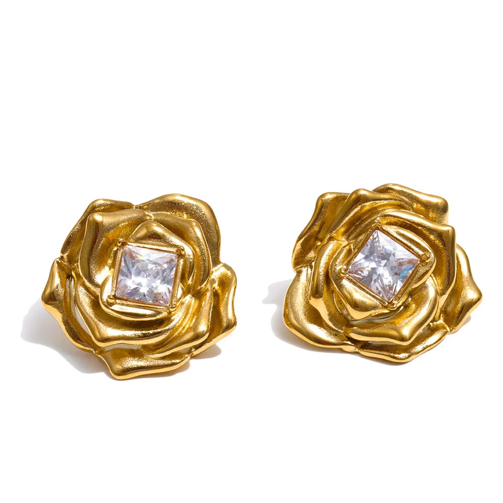Collier Pendentif & Boucles d'Oreilles Fleur Zircone