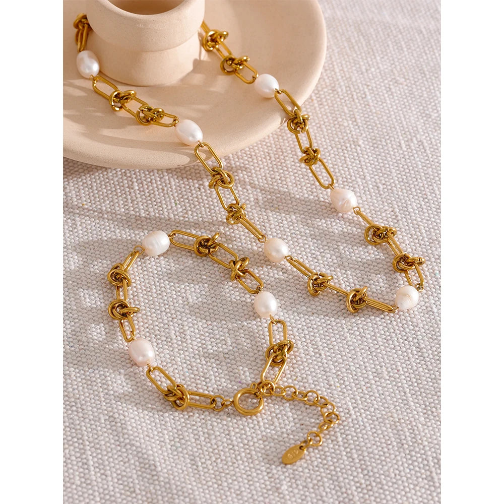 Natural Pearl Chain Necklace & Bracelet