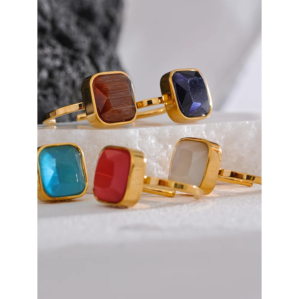 Opal-Katzenauge-Ring – Quadratisch