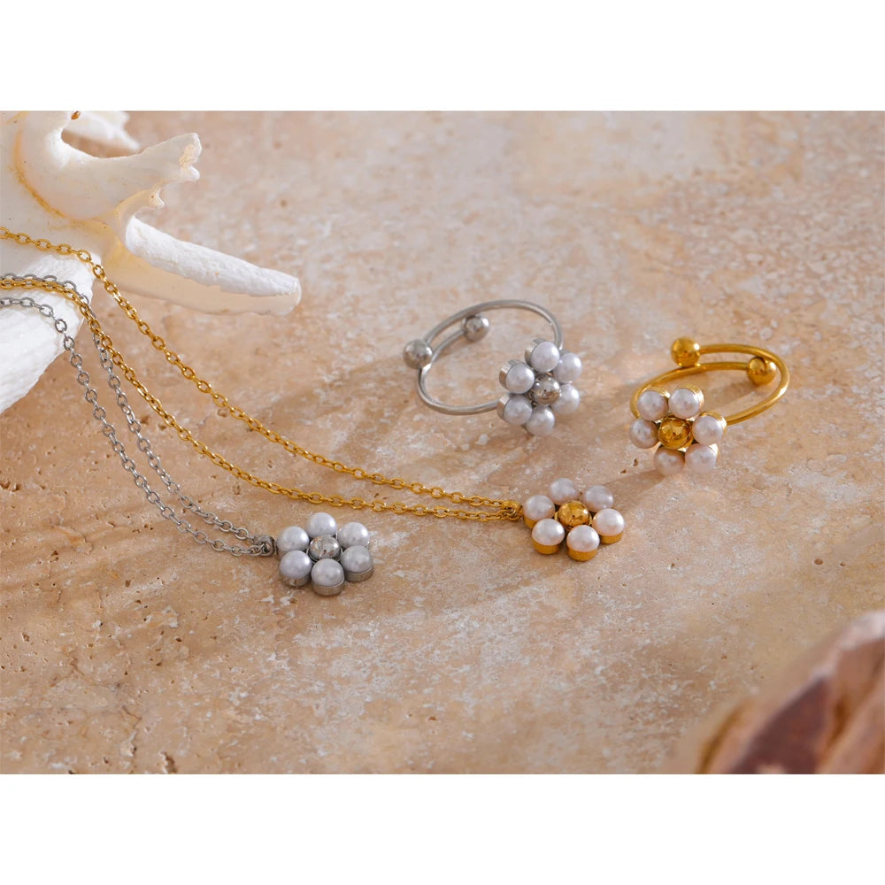 Perlen-Cluster Ring & Anhängerkette