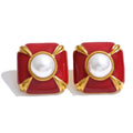 Enamel Pearl Square Studs
